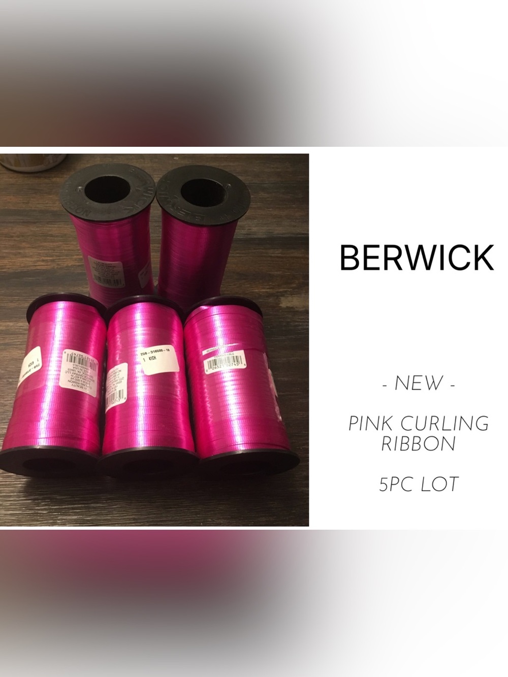 BERWICK - NWT - 5PC LOT - PINK CURLING RIBBON - GIFTWRAP SUPPLIES